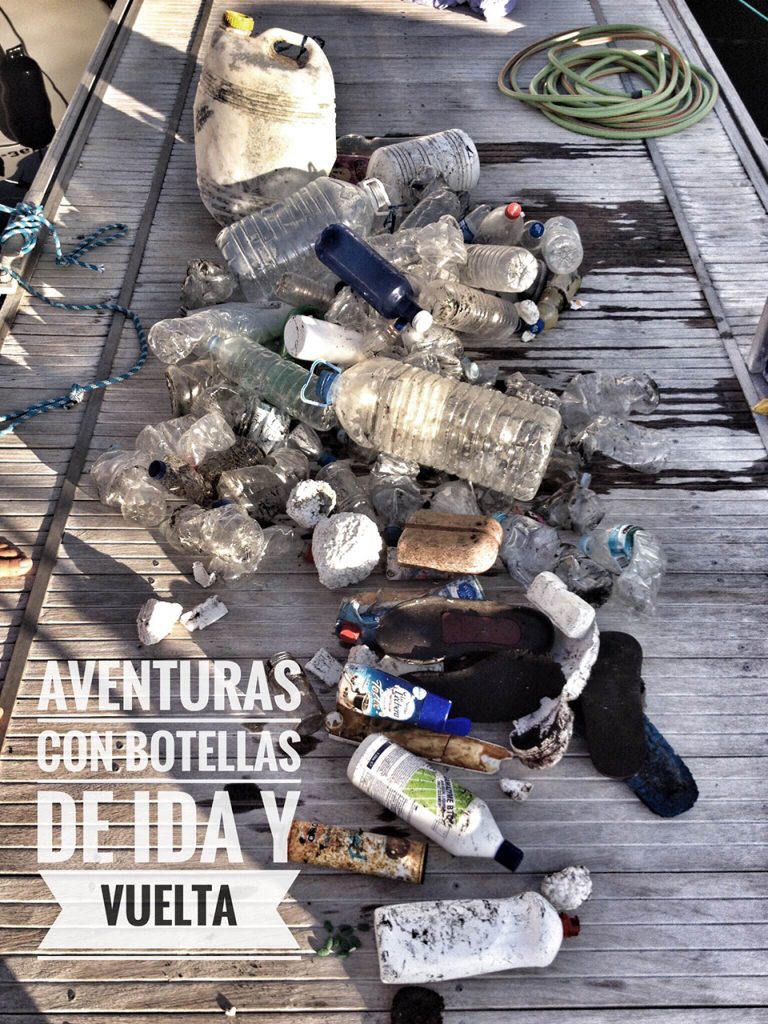 vacaciones sin plástico con niños, botellas de plástico recogidas en el mar